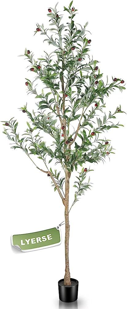 LYERSE 6ft Artificial Olive Tree Tall Fake Potted Olive Silk Tree with Planter Large Faux Olive B... | Amazon (US)