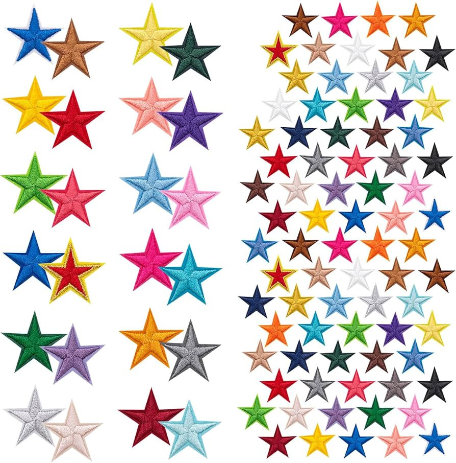 102 PCS Star Iron On Patches, 34 Colors Mini 5 Star Embroidered Patches Sew on Patches Decorative... | Amazon (US)