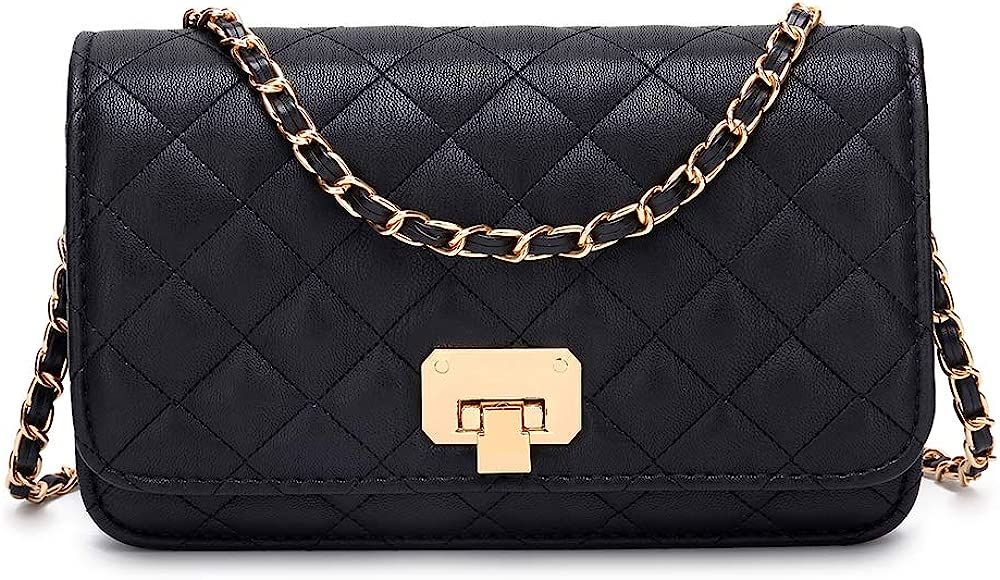 Women Black Quilted Purse Crossbody Designer Shoulder Bag with Chain Strap | Amazon (US)