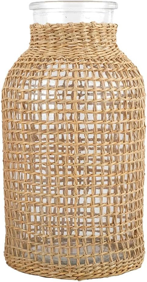 VORCOOL Rattan Woven Vase Rustic Country Style Flower Basket Glass Pot Seagrass Woven Floor Stand... | Amazon (US)