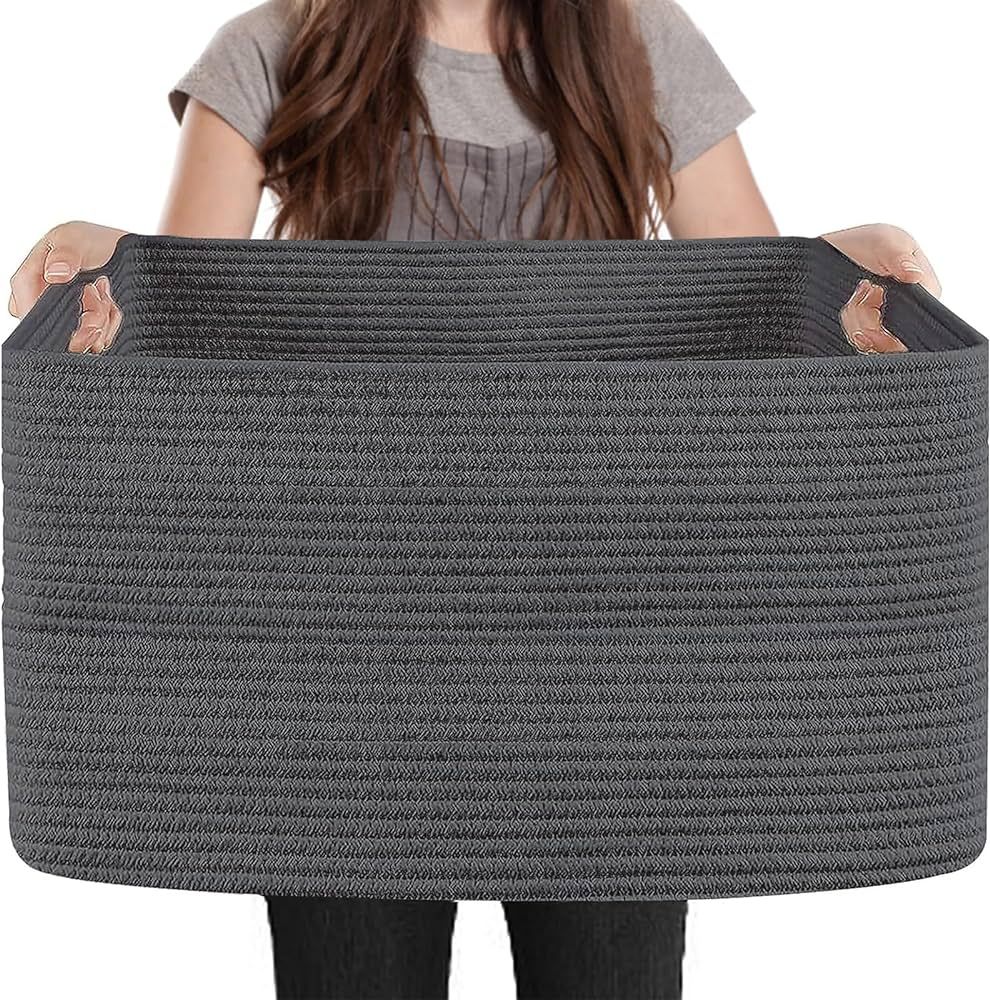Extra Large Rope Basket, 23.6" x 15.7" x 14.1" Rectangle Wicker Baby Laundry Basket, Kids Toy Sto... | Amazon (US)