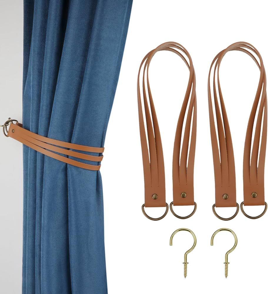 Leather Curtain Tiebacks Curtain Buckle Vintage Curtain Tie Backs Leather Curtain Rod Holder for ... | Amazon (US)