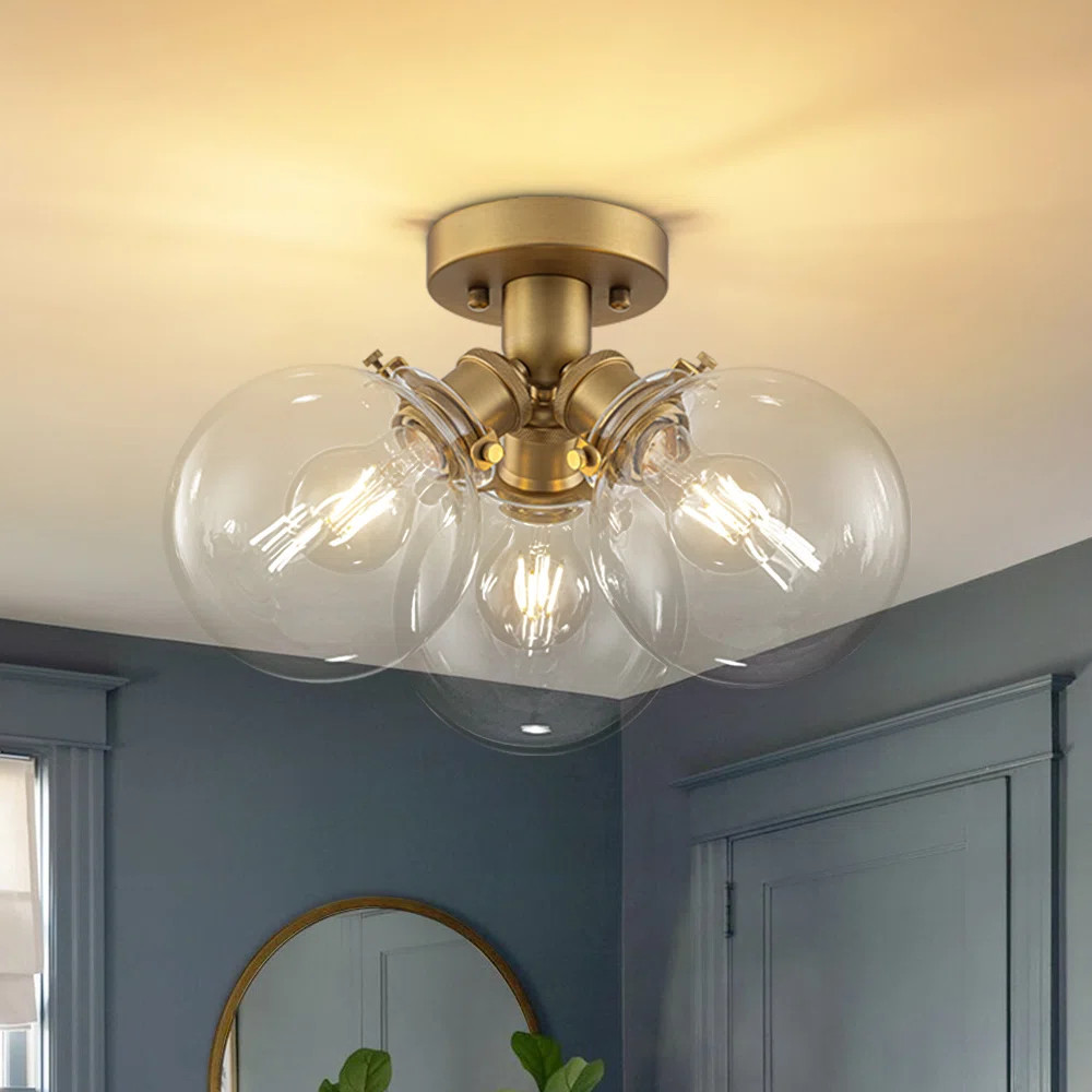 3 - Light 13.8'' Modern Sputnik Clear Globe Semi Flush Mount | Wayfair North America