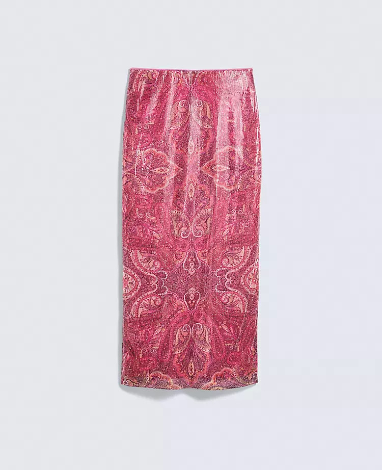 Sequin Paisley Column Midi Skirt | Ann Taylor