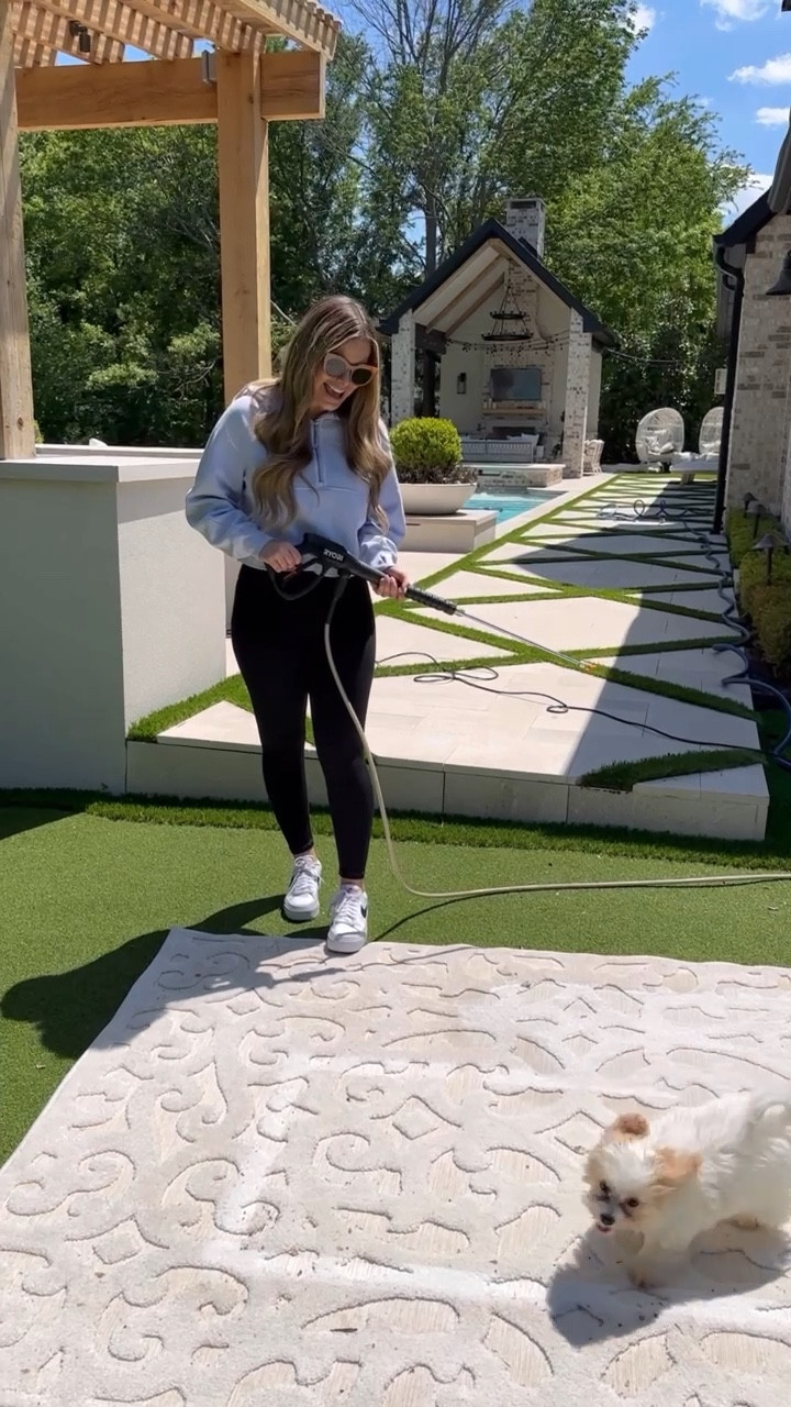 The washable rugs from My Texas House at Walmart can be washed by a power washer, a simple hose, or if outdoor washing isn’t an option then a carpet shampooer also works! Comment “washable” to receive the links to the pressure washer I used, and a list of some of the most popular MTH washable rugs! 

All you need is water when power washing but you can add a couple drops of Dial soap for grease stains. I also recommend Folex cleaner to spot clean tough stains. To dry, just lay rug flat and depending on the weather conditions it can take a few days to dry. The washable MTH rugs can even be bleached if necessary! 

#LTKSeasonal #LTKhome #LTKstyletip