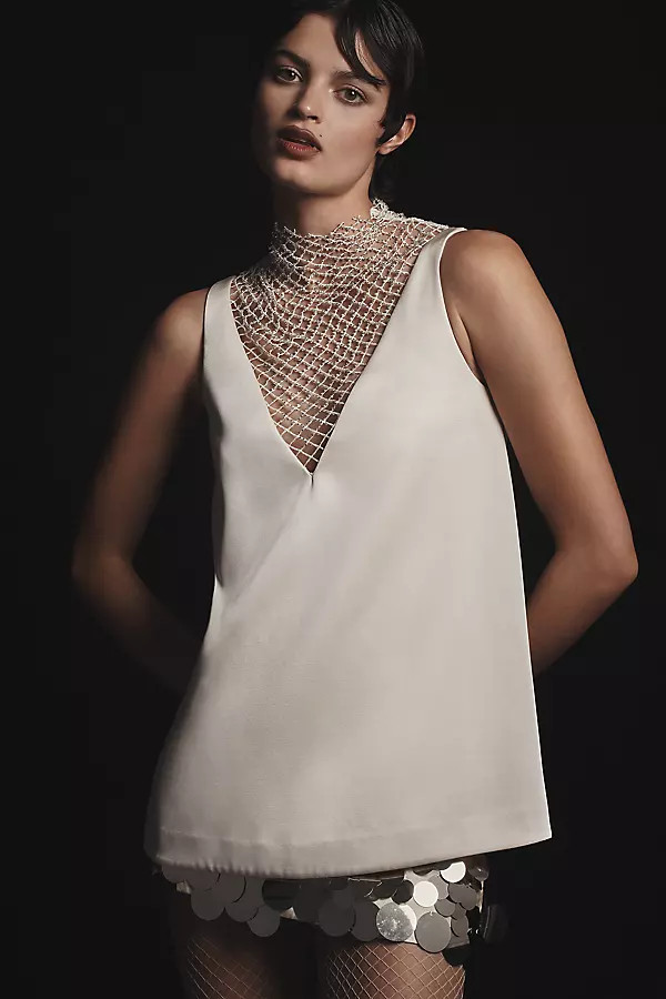 Crystal-Mesh Insert V-Neck Sleeveless Blouse | Anthropologie (US)