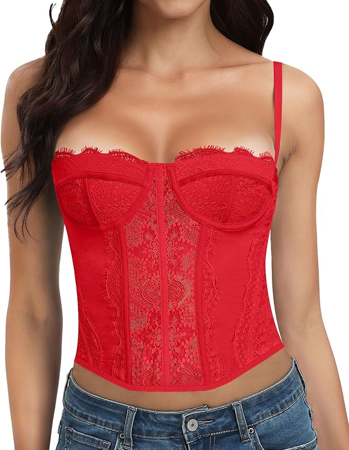 AENLLEY Fashion Lace Bustier Corset Crop Tops for Women with Buckle - Sexy Going Out Top | Amazon (US)