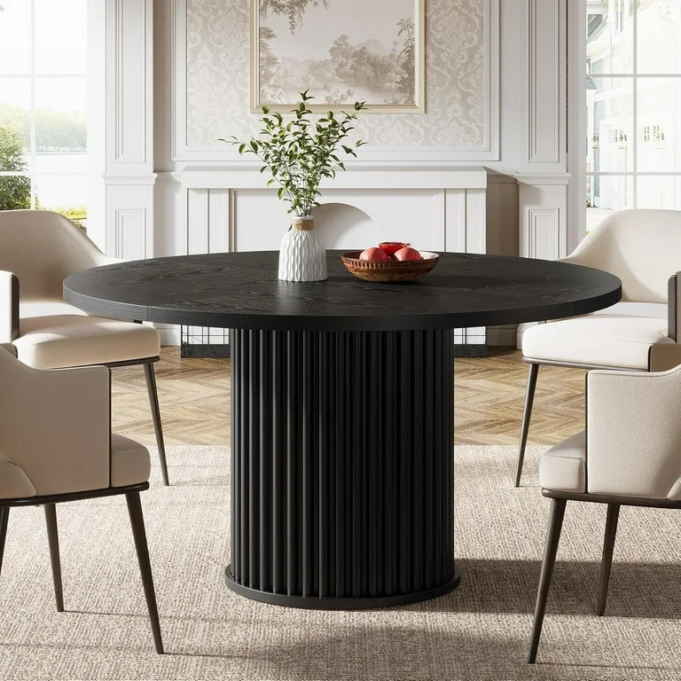 Tribesigns Black Round Dining Table for 4-6 People, 47.24-Inch Circle Wood Kitchen Table with Stu... | Walmart (US)