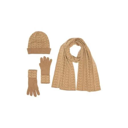 Michael Kors MK Sparkle Hat, Scarf & Glove Set, Camel/Gold One Size Gift Box | Walmart (US)