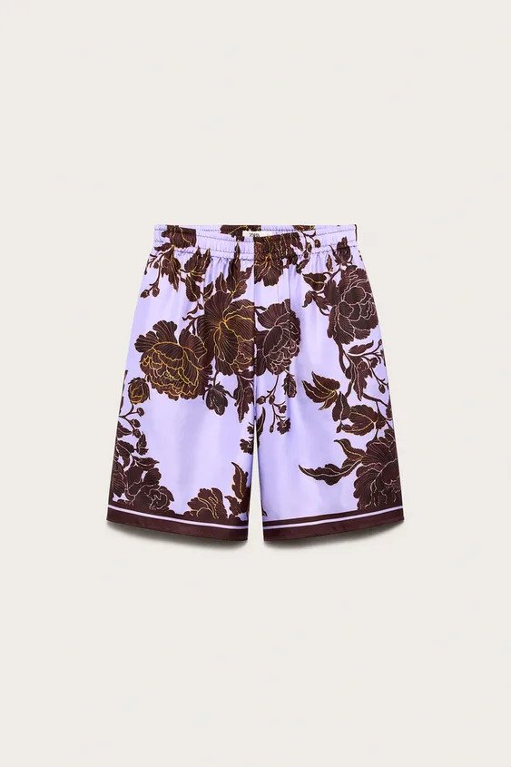 RELAXED FIT 100% SILK PRINTED COMBINED LIMITED EDITION SHORTS | Zara US