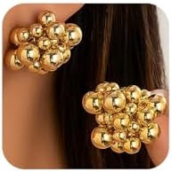 Chunky Beaded Geometric Cluster Gold Silver Earrings for Women, Statement Thick Beads Round Ball ... | Amazon (US)