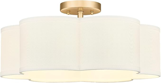 Gold Semi Flush Mount Ceiling Light, 6-Light 18Inch Ceiling Light Fixtures with Fabric Drum Shade... | Amazon (US)