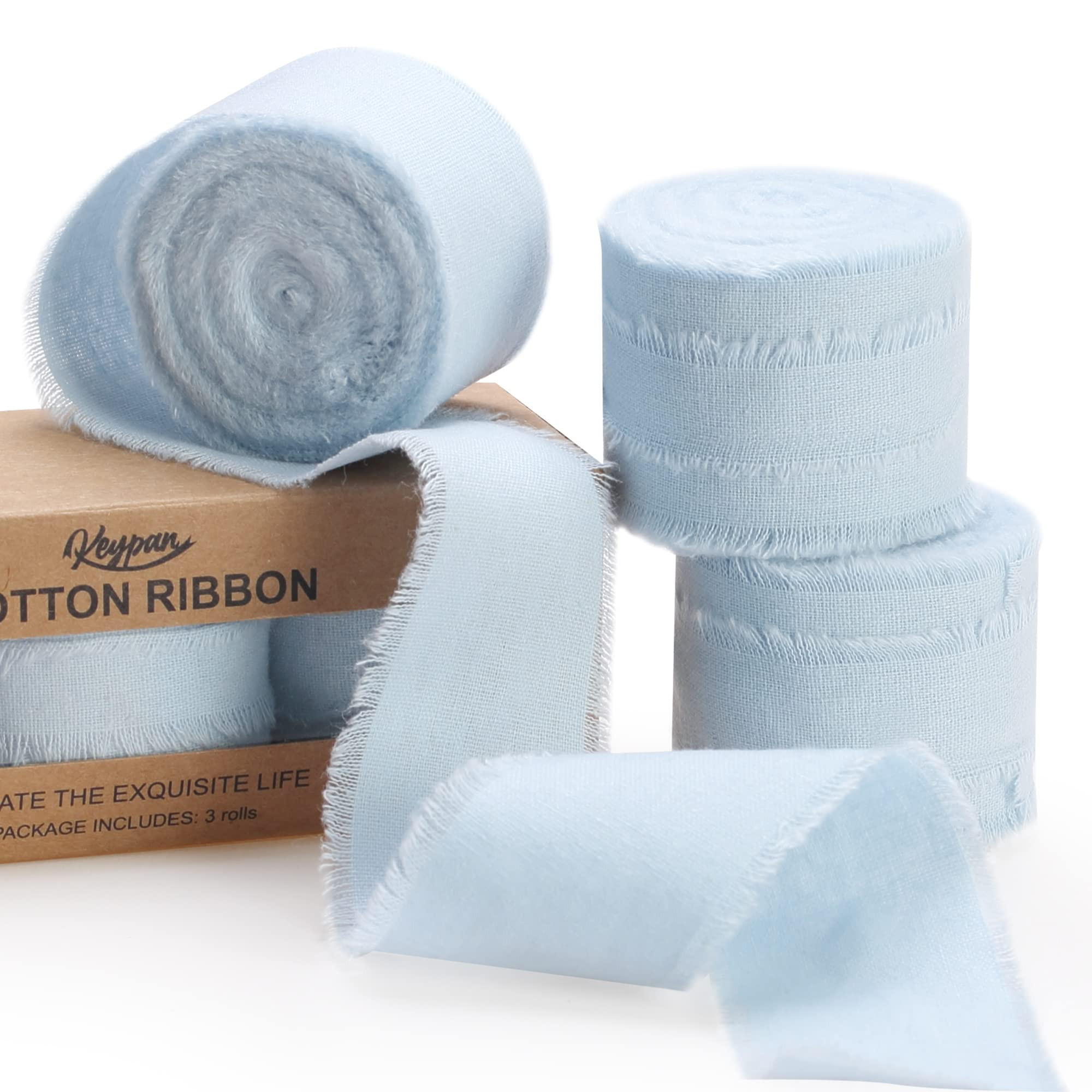 Blue Ribbon 1-1/2 x 15 Yards Handmade Cotton Frayed Fringe Fabric Ribbons for Crafts Flower Bouqu... | Amazon (US)