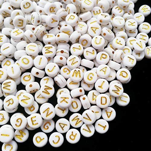 Amaney 1000 Pieces 7×4mm White Round Acrylic with Gold Alphabet Letter Beads for Jewelry Making ... | Amazon (US)