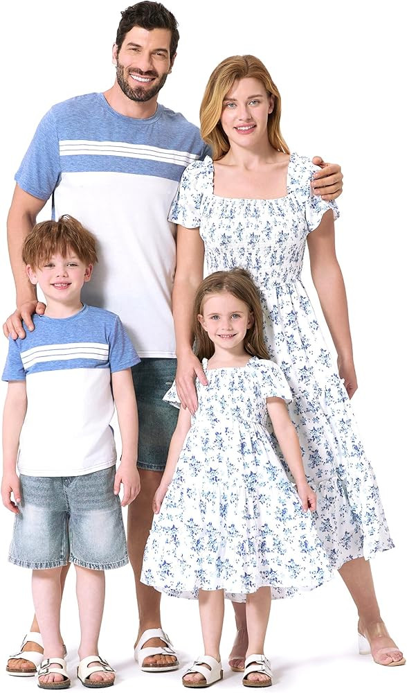 PATPAT Family Matching Outfits Mommy and Me Dresses Ditsy Floral Beach Vacation Photo Dresses and... | Amazon (US)