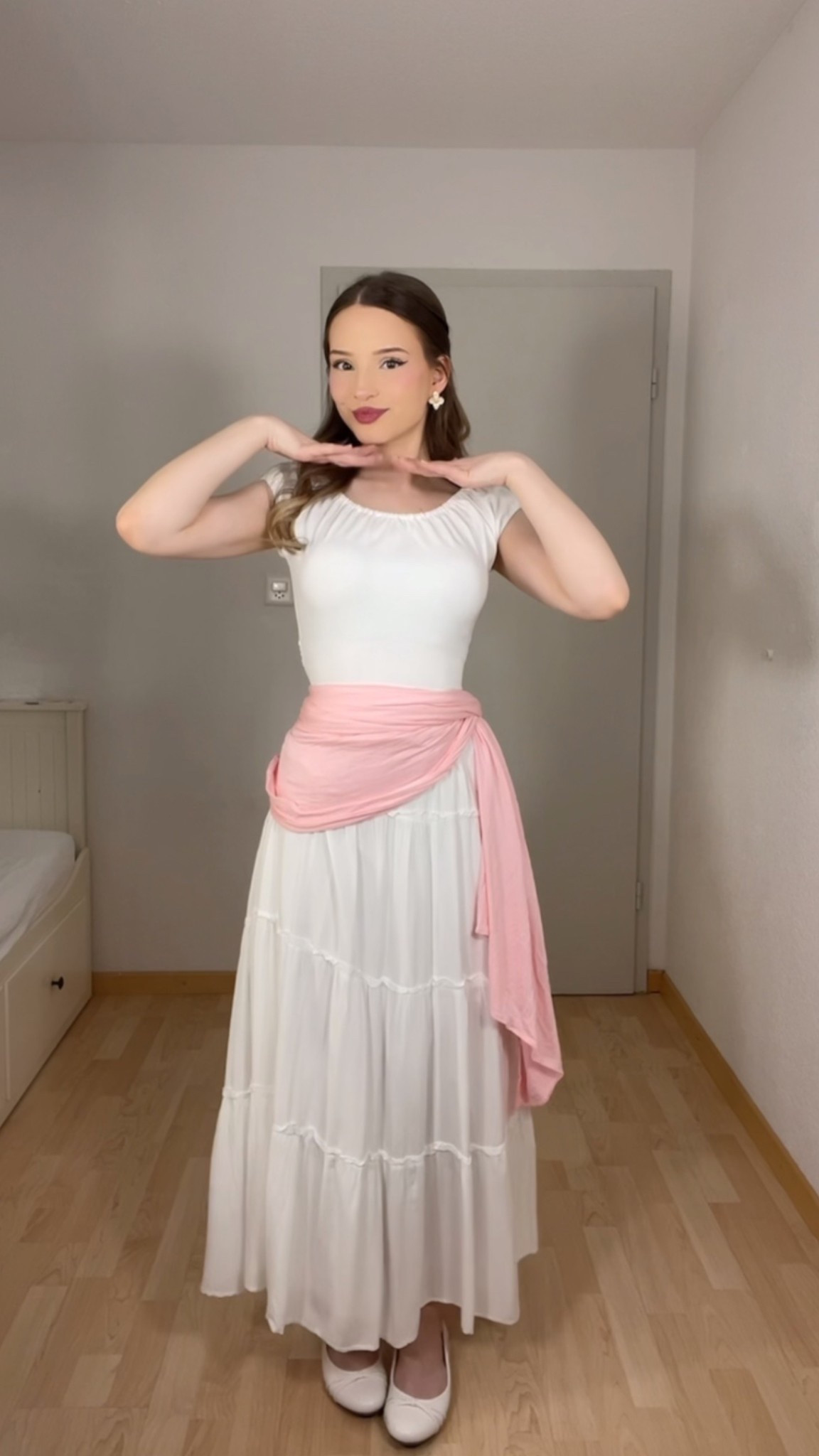 Channeling soft balletcore and cottagecore princess vibes in this all-white look with a delicate pop of pastel pink! I styled this romantic white tiered maxi dress with a soft pink scarf tied at the waist for an effortless, ultra-feminine silhouette. Finished the look with simple white flats and floral earrings—perfect for spring, a garden party, or a romantic date. This outfit is giving ethereal elegance and I’m obsessed!

#LTKspring #balletcoreaesthetic #cottagecorestyle #romanticoutfit #springlook #femininefashion #whiteaesthetic #pastelpink #outfitinspo #whitedress #bohochic #springfashion #etherealstyle #girlyoutfit #fairycore #softaesthetic #LTKeurope #springoutfitideas #modestfashion #LTKstyle #springfaves