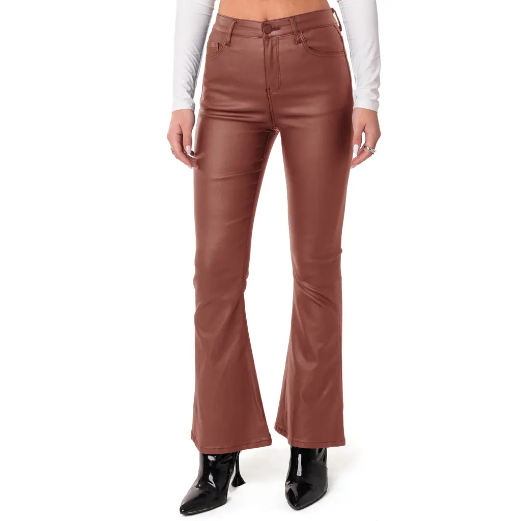 EDIKTED Luna Faux Leather Flare Leg Pants in Brown at Nordstrom, Size Small | Nordstrom