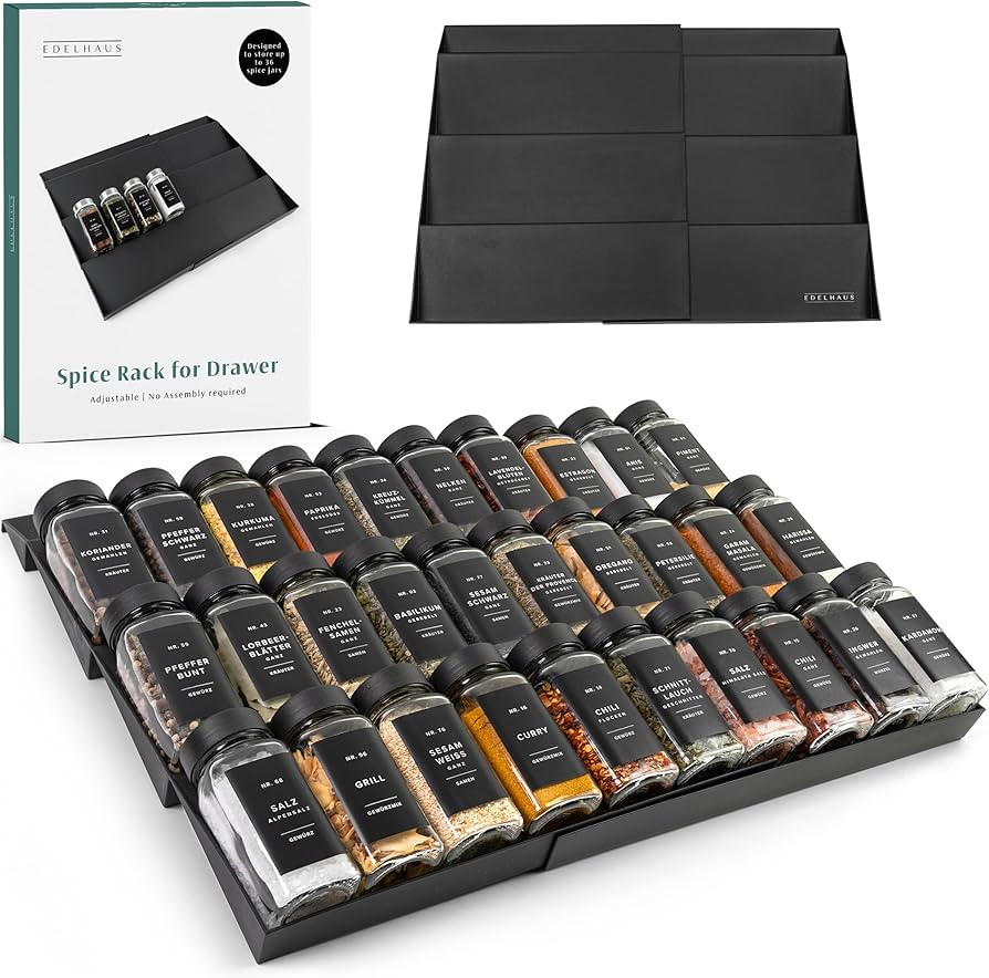 Spice Drawer Organizer - Expandable Spice Rack for Drawer, Black Seasoning Organizer for Drawer S... | Amazon (US)