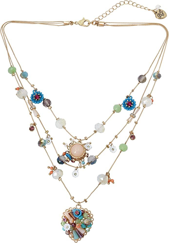 Betsey Johnson Woven Mixed Multi-Colored Bead Flower Heart Illusion Necklace | Amazon (US)
