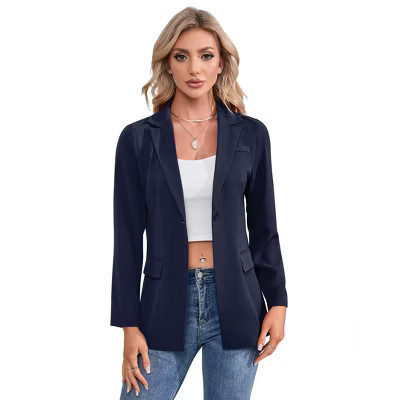Womens Casual Blazer Lightweight Open Front Business Suit Jacket Long Sleeve Button Work Office Blazers with Pocket,Navy blue,2XL | Target