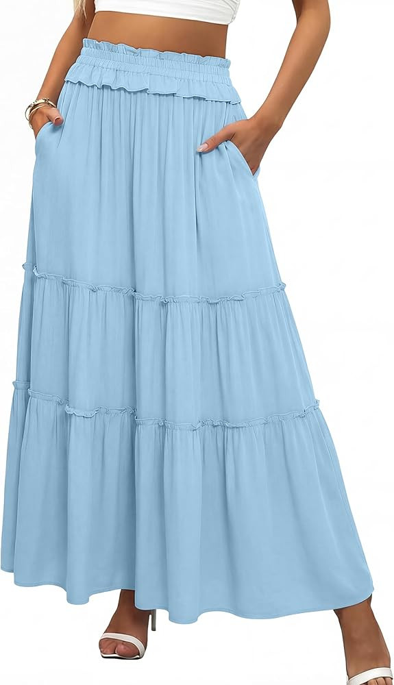 ANRABESS Womens Maxi Skirt Flowy Swing Ruffle Tiered Elastic High Waist Long Skirts 2026 Summer C... | Amazon (US)