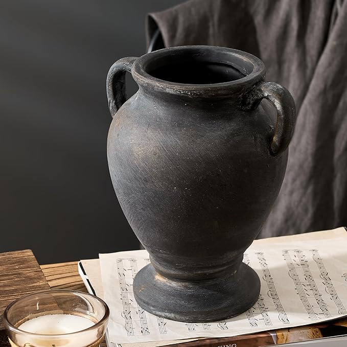 Ceramic Rustic Flower Vase with Handles, 8.36 Inch Tall Vintage Pottery Home Decor, Farmhouse Ter... | Amazon (US)