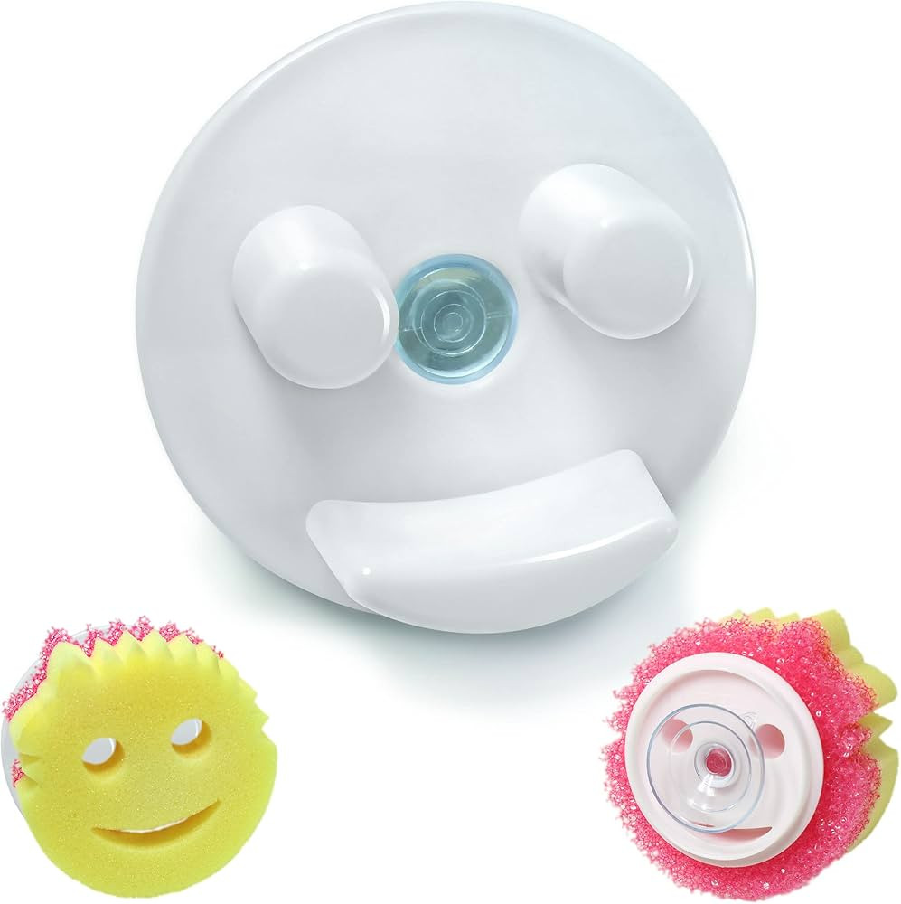 Storage Theory Suction Cup Sponge Holder - Kitchen Sink Organizer for Smiley Face Sponges (White,... | Amazon (US)