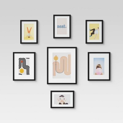 Set of 7 Gallery Frame Set Black - Room Essentials™: Modern Style, MDF, Easel & Sawtooth Back, for Wall/Tabletop | Target