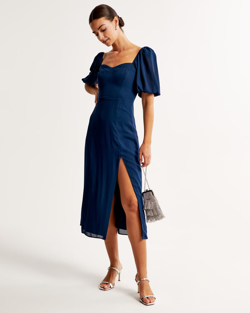 Women's The A&F Camille Puff Sleeve Midi Dress | Women's Best Dressed Guest Collection | Abercrom... | Abercrombie & Fitch (US)