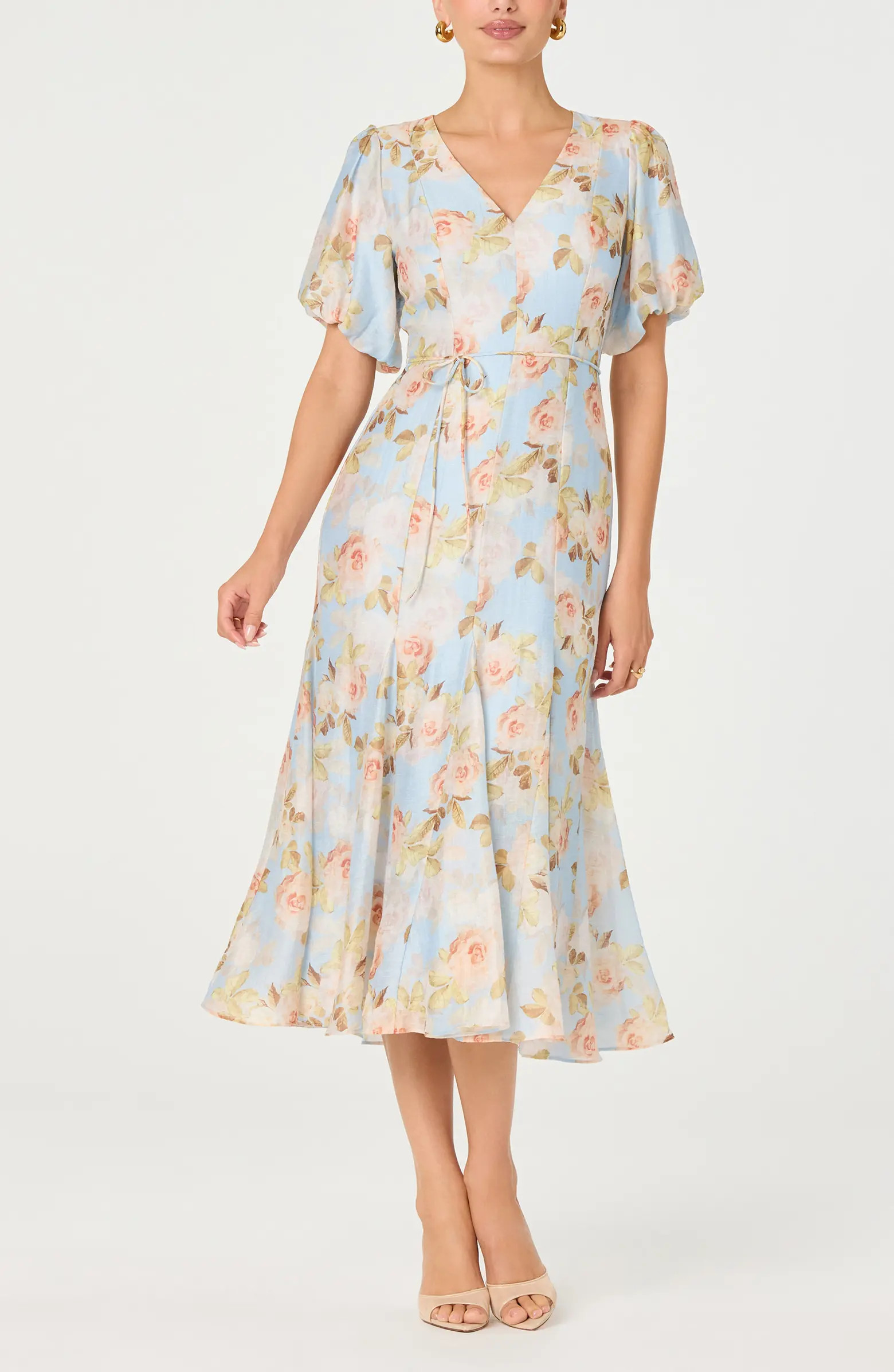 ASTR the Label Lavena Floral Puff Sleeve Midi Dress | Nordstrom | Nordstrom