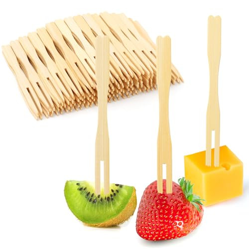 300 Bamboo Appetizer Forks, 3.5 Inch Mini Bamboo Forks for Charcuterie Boards Accessories, Fancy Toothpicks for Appetizers, Disposable Wooden Cocktail Forks, Small Fruit Food Picks for Party Supplies | Amazon (US)