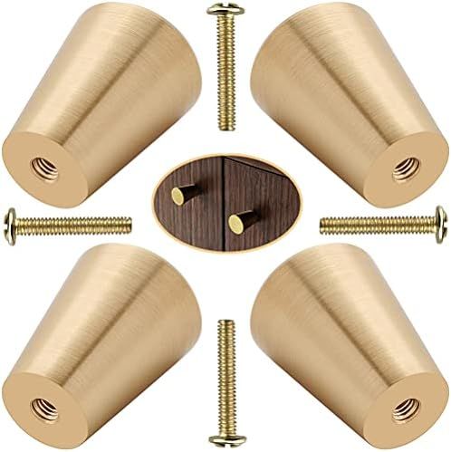 YEWLACA 4Pcs Solid Brass Knobs, Brushed Gold Pure Copper Cone Decorative Knob Mid Century Pull Handl | Amazon (US)