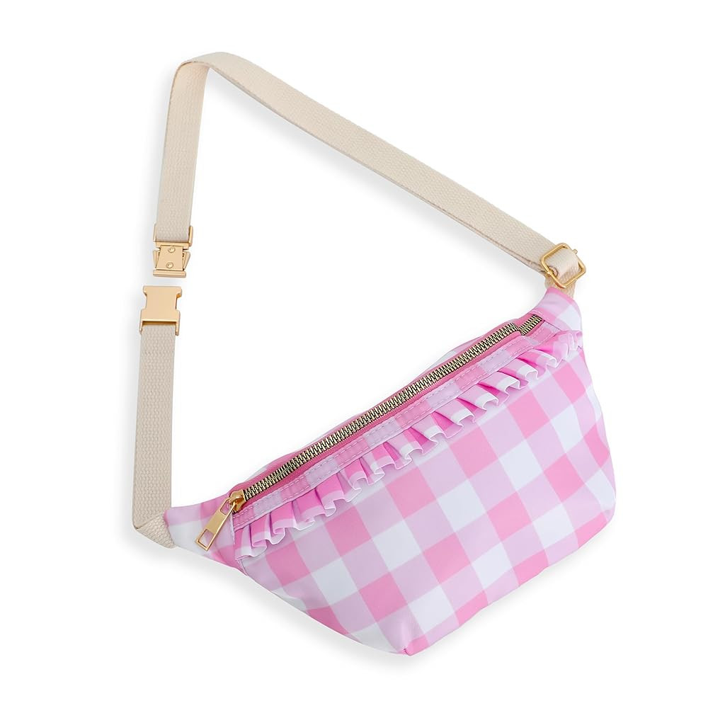 Belt Bag for Women Gingham Ruffle Crossbody Fanny Pack with Adjustable Strap,Cute Mini Everywhere... | Amazon (US)