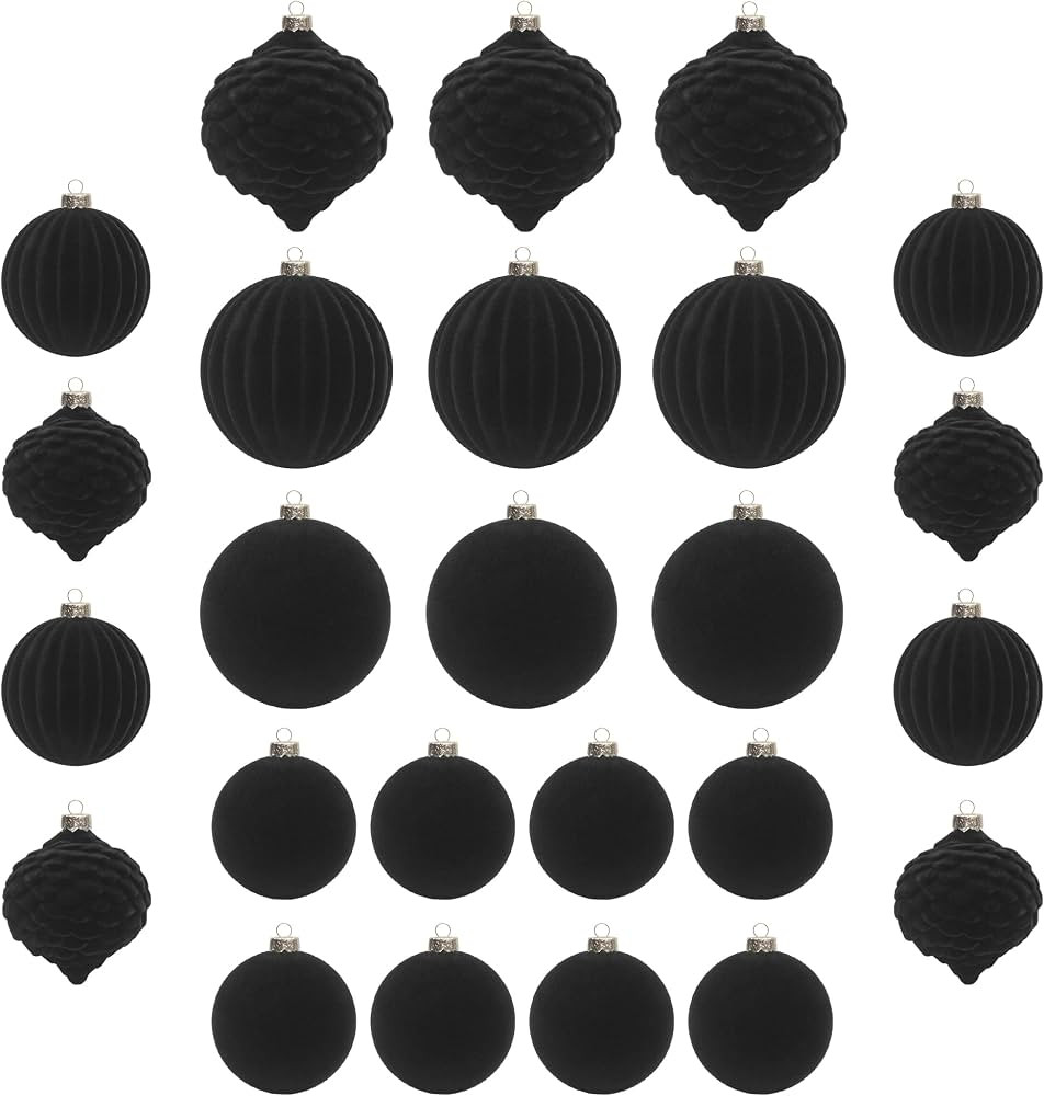KI Store Black Velvet Christmas Balls 25pcs Flocked Christmas Tree Ornaments for Xmas Holiday Han... | Amazon (US)
