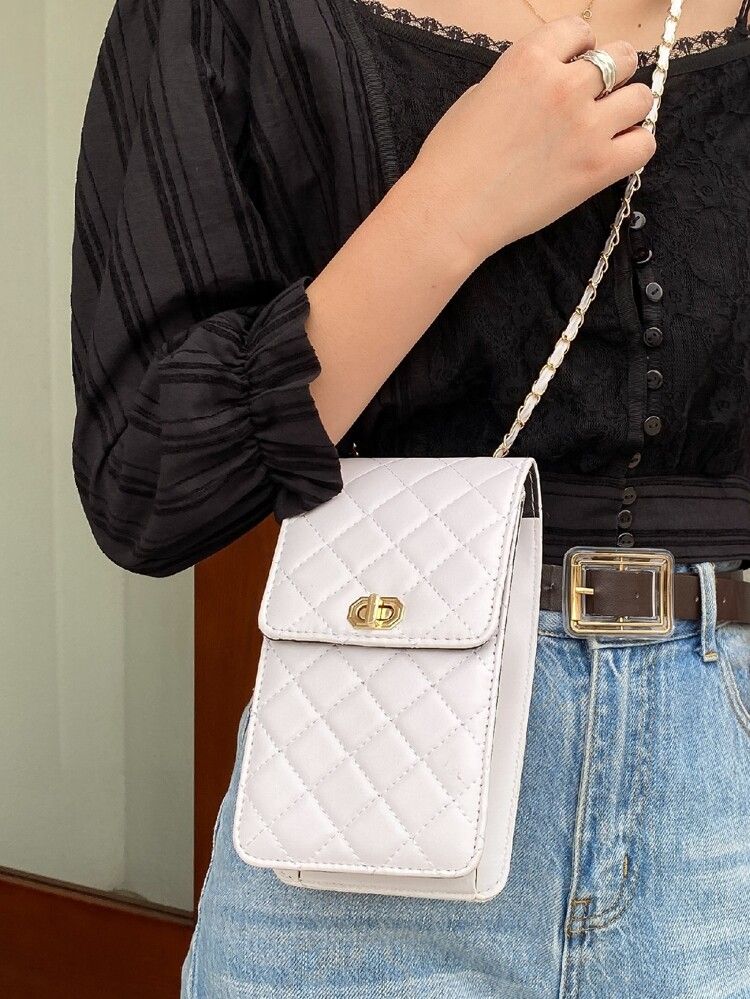 Turn-lock Quilted Chain Crossbody Bag | SHEIN