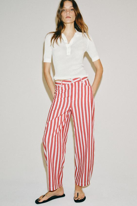 ZW COLLECTION STRIPED TAPERED JEANS | Zara US