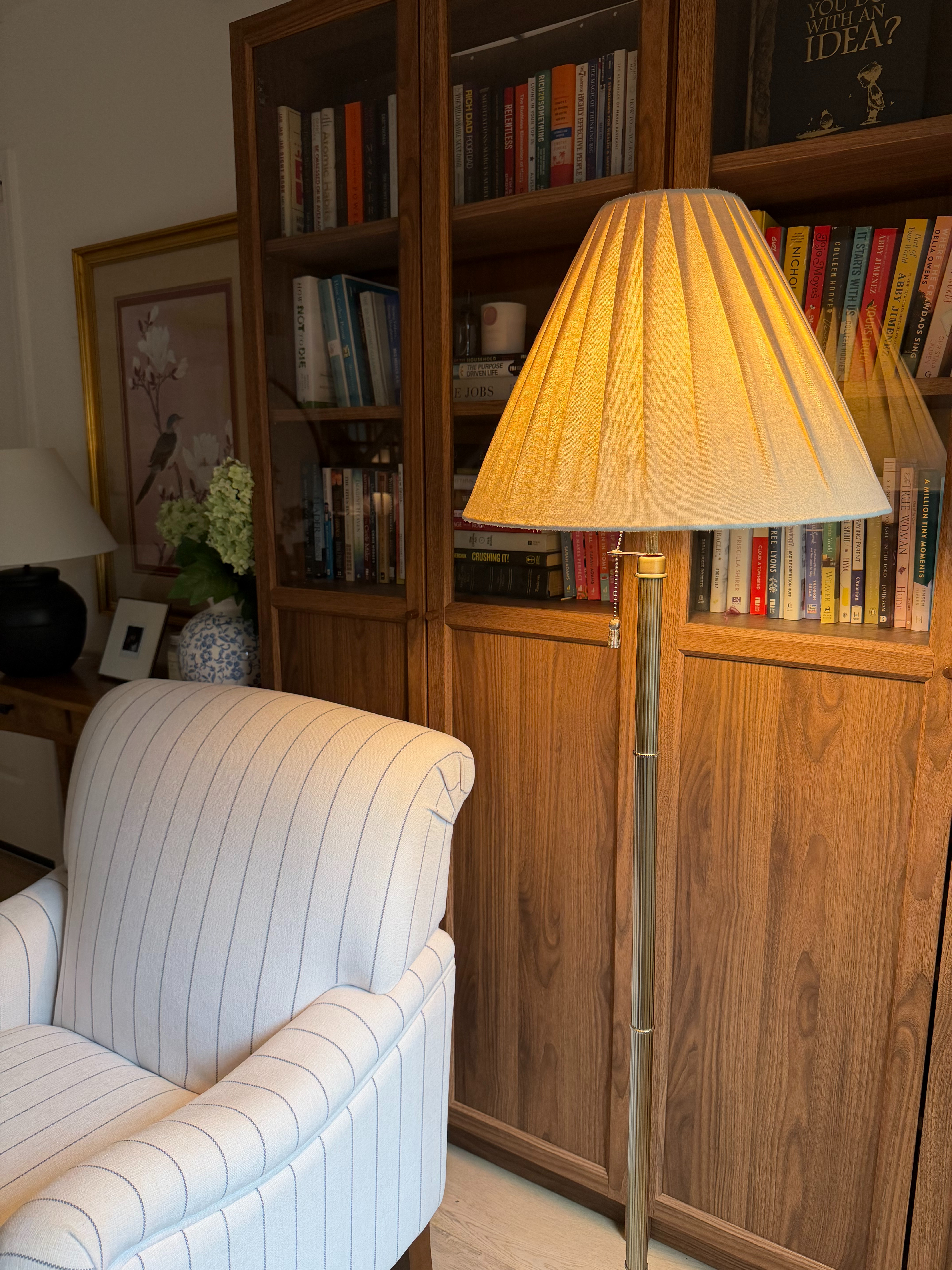 Nancy Meyers aesthetic at an affordable price point! 

Traditional decor, nancy meyers home, striped chair, fluted lamp 

 #LTKSeasonal #LTKHome