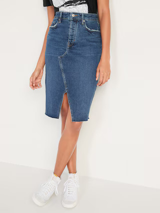 Higher High-Waisted Button-Fly Cut-Off Jean Pencil Skirt | Old Navy (US)