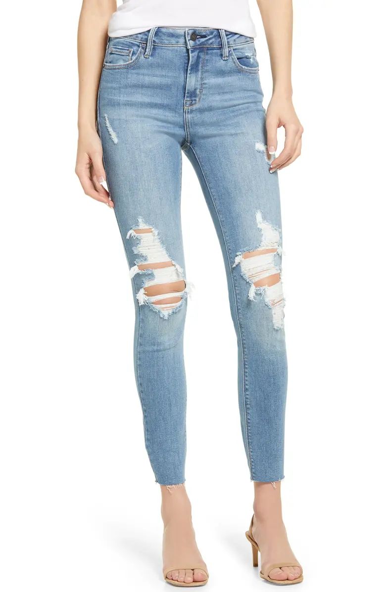 Distressed High Waist Raw Hem Ankle Skinny Jeans | Nordstrom | Nordstrom
