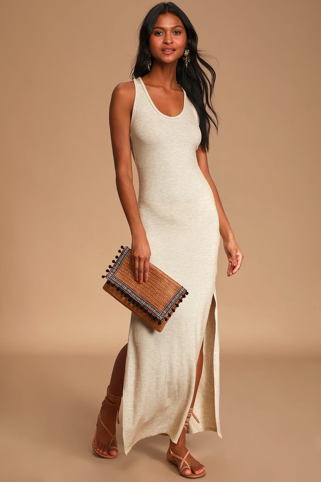 Relaxed but Not Least Beige Ribbed Sleeveless Maxi Dress | Lulus (US)