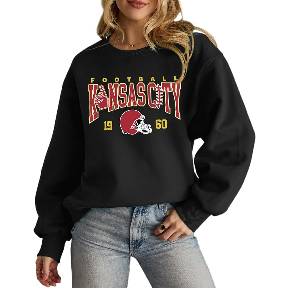 KIEKIECOO Game Day Sweatshirt Women Football Crewneck Sweatshirts Football Mom Drop Shoulder Pull... | Amazon (US)