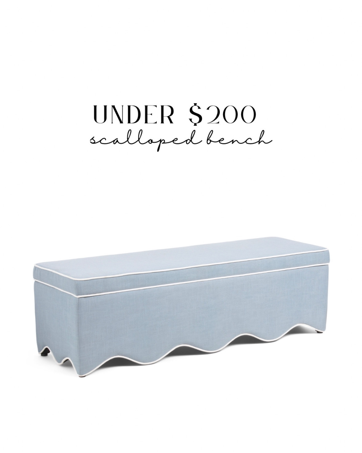 Lillian august blue scalloped bench with white trim 💙😍 under $200, such a great price for a storage bench! I have the matching scalloped slipper chairs and love them! 

#LTKFindsUnder50 #LTKSaleAlert #LTKHome