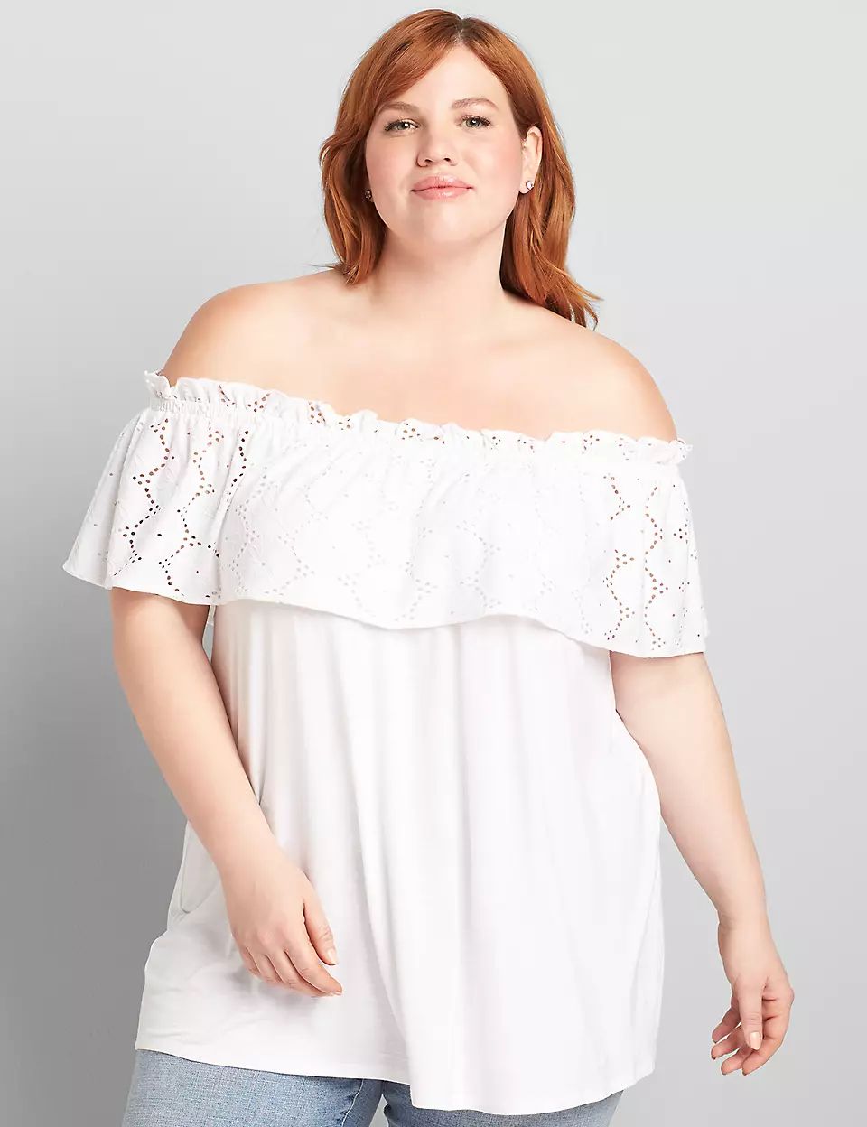 Off-The-Shoulder Top With Eyelet Ruffle | Lane Bryant (US)