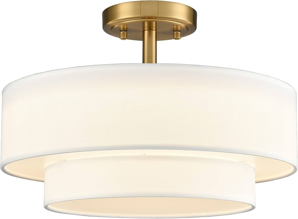 DAYCENT Modern Bedroom Lights for Ceiling Semi Flush Mount Drum Light Fixture Hallway, Gold, 3000... | Amazon (US)