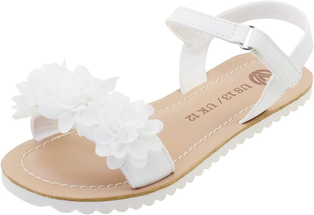 Vonair Girls White Strappy Summer Sandals Open-toe Fashion Cute Dress Sandals for Little Big Kids | Amazon (US)