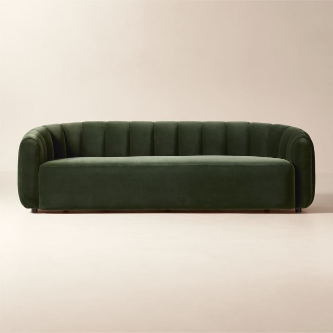 Fitz 98"" Channeled Green Velvet Sofa | CB2
