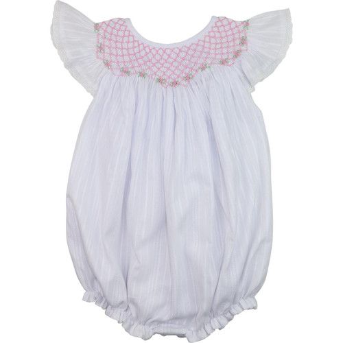 White Smocked Rosebud Bubble | Cecil and Lou