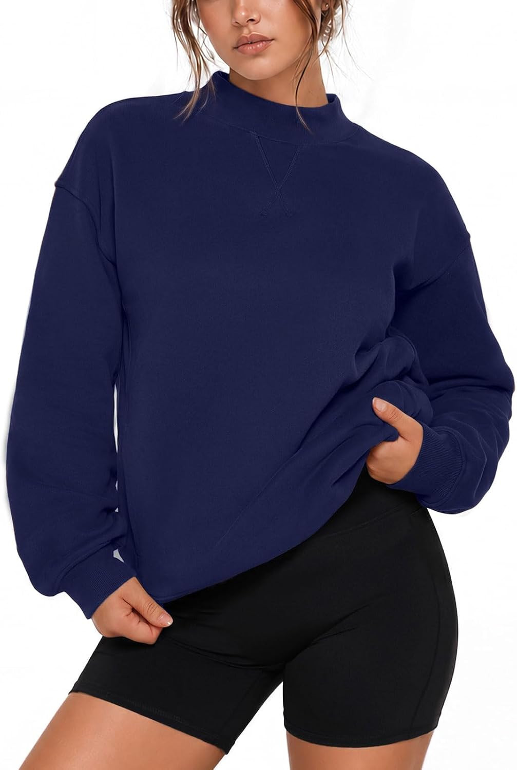 SUUKSESS Women Cotton Mock Neck Sweatshirts Oversized Long Sleeve Pullover | Amazon (US)