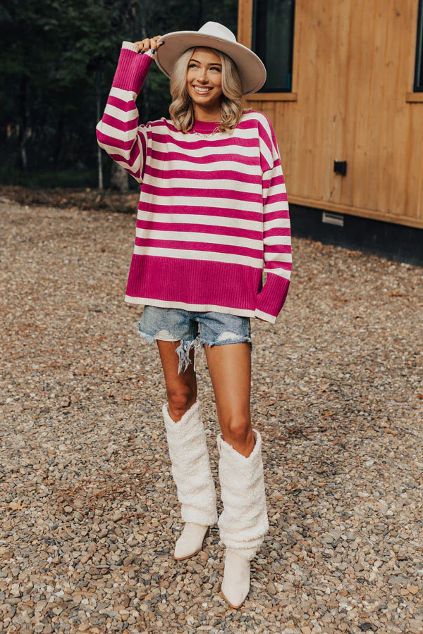Denver Icon Stripe Sweater In Orchid | Impressions Online Boutique