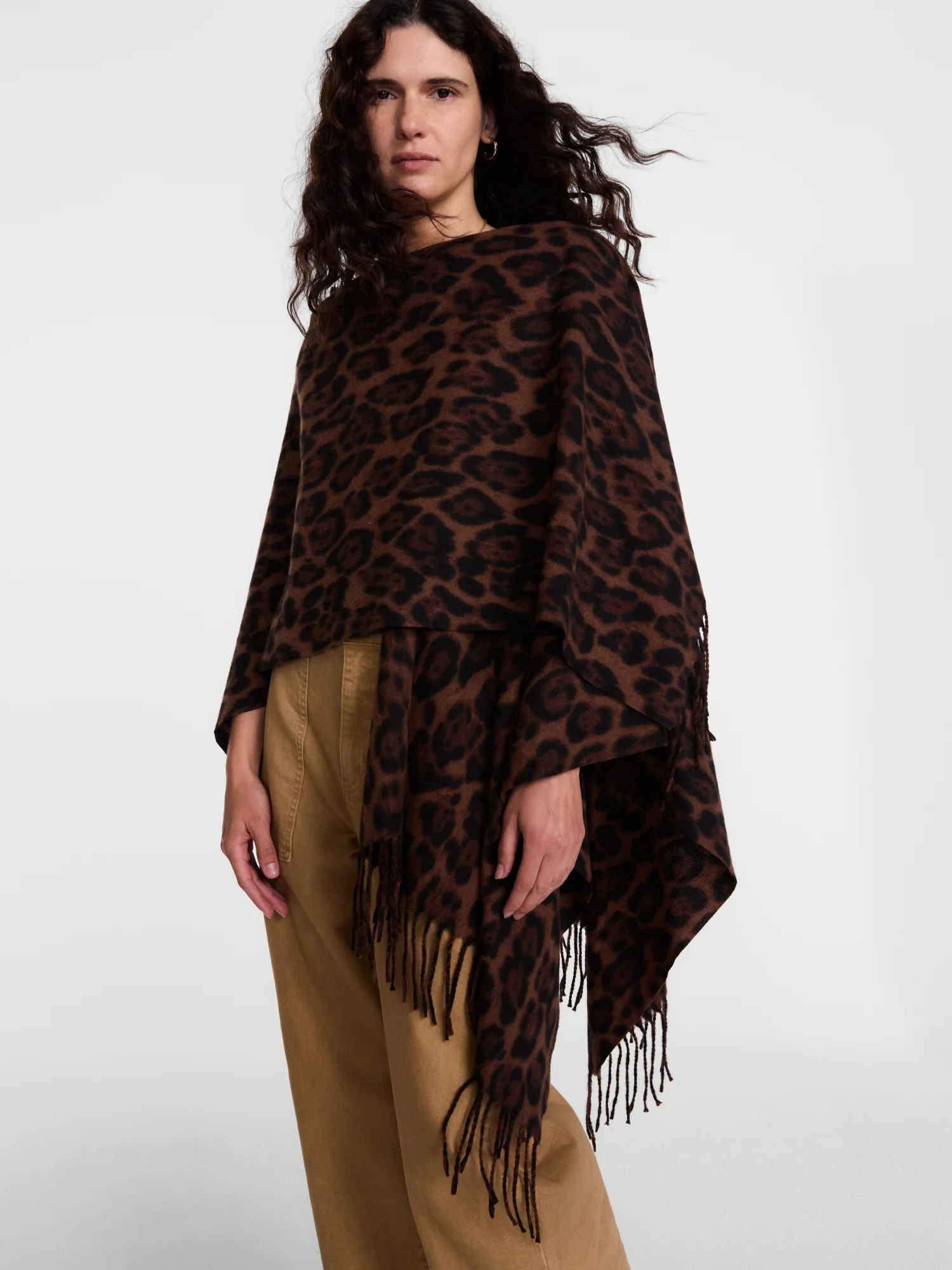 Scenario Women's Fringe Ruana, Mid-weight, Brown Leopard | Walmart (US)